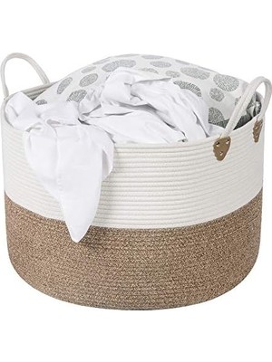 Ala Store Pamuk Halat Sepeti, Tutma Saplı Pamuk Çamaşır Sepeti 100L, Oyuncak Elbise Battaniye Için, Kahverengi-Bej 55X55X35 cm