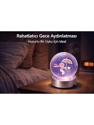Ala Store Küçük Prens Cam Küre Gece Lambası LED Renk Değiştiren Dekoratif Masa Lambası Romantik Hediye Işık Küresi