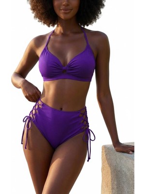 Deep Beach Toparlayıcı ip bağlamalı yüksek bel bikini takım