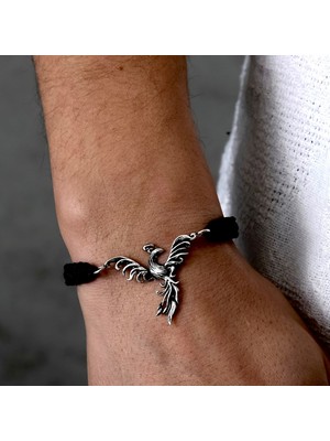 Ebrar Silver Gümüş Anka Kuşu Bileklik 925 Ayar Gümüş Zümrüdüanka Kuşu Figürlü Unisex Ip Örgü Bileklik