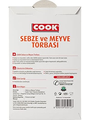 Esranın Dünyası Cook Sebze ve Meyve Torbası, 25 x 29 Cm, 5 Adet