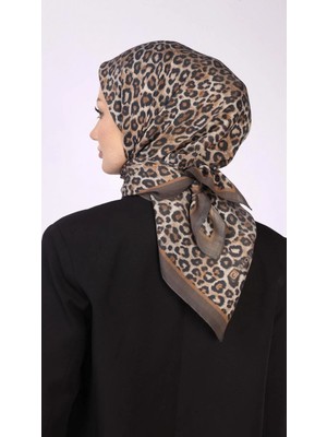 Aminenesil Glomaria Tiny Leopard Desen Modal Eşarp Kahverengi Renk