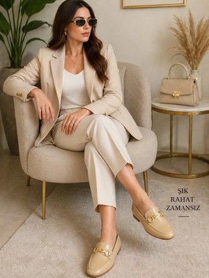 Bitangosu Rugan Klasik Loafer - Gold Tokalı Günlük Rahat Ayakkabı