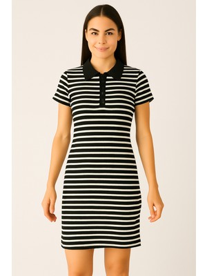 Tomris Butik Polo Yaka Detaylı, Kısa Kollu ve Mini Boyda Fitilli Elbise