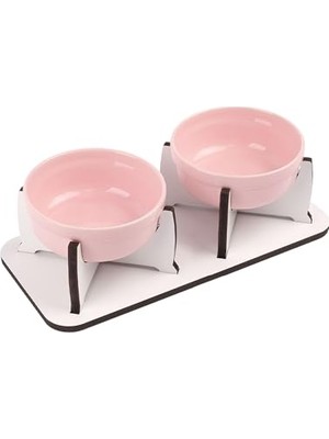 Esranın Dünyası Gobypet Ahşap Tabanlı 2’li Mama ve Su Kabı Seti – Kaymaz Stand, Hijyenik Kaseler, Minimal Tasarım (Pembe Seramik)