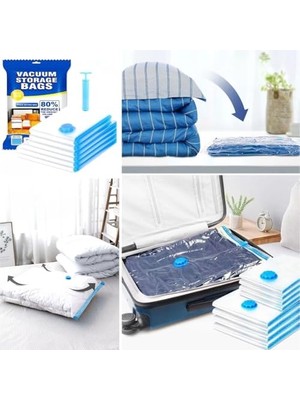 Esranın Dünyası 5'li Paket 3 Boy Vakumlu Hurç Giysi Yastık Yorgan Yazlık Kışlık Için Vakumlu Saklama Torbaları, 2 Adet 70X50CM - 2 Adet 80X60CM - 1 Adet 100X80CM + El Pompası Hediye