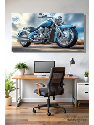 Şehzat Panoramik Tekli Kanvas Duvar Tablosu Modern Salon Yatak Odası Ofis Harley Davidson Motorsiklet