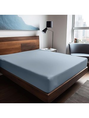 Esranın Dünyası | Mix & Match | Plain |%100 Pamuk Çift Kişilik 140 x 200 Ranforce Lastikli Çarşaf Mavi
