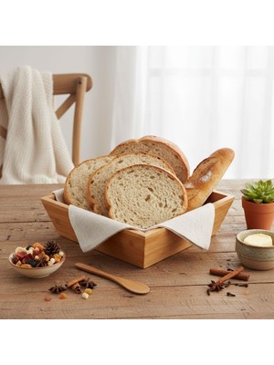 Esranın Dünyası Deconox Bambu Lüx Kare Orta Boy Ekmeklik-Meyvelik 20CM, Bambu Ekmeklik Kare Orta Boy 20CM