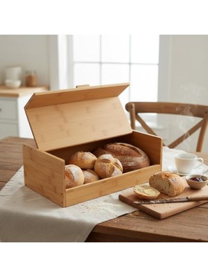 Esranın Dünyası Deconox Bambu Ekmek Kutusu - Ekmek Dolabı, Çok Amaçlı Ekmeklik, Doğal Bambu Saklama Kutusu (40X23X14CM) - Mutfak, Tezgah ve Kiler Için