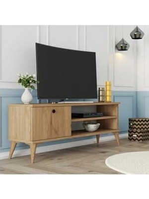 Esranın Dünyası 120 cm Uzunluğunda Sepet Rengi Retro Tv Ünitesi, Şık Tasarım