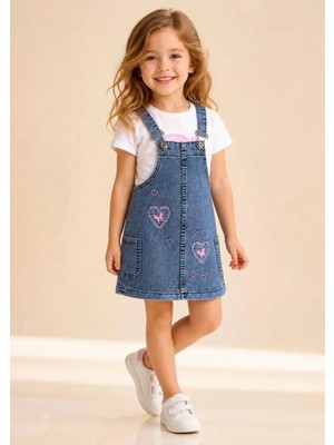 Bemy Store 3/7 Yaş Etekli Denim Salopet Çocuk Takımı