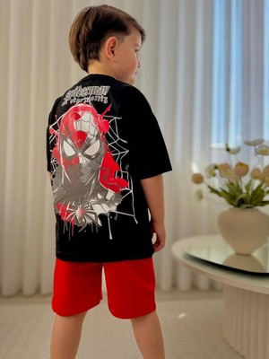 Cg Kids Örümcek Adam Tshirt&şort Sırt Baskı Detaylı Erkek Çocuk Alt Üst Takım