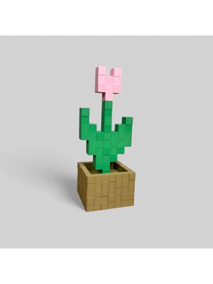 Oko Design Minecraft Saksılı Pembe Çiçek 16CM Dekoratif Figür