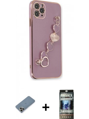 Marsilyan™- iPhone 11 Pro Max Kılıf Nova Işık Prime - Siyah 34D Hayalet Izgaralı Cam + Metal Kamera Lens Koruma Cam - Gd