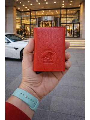 Newish Polo Mekanizmalı Rfid Özellikli Cüzdan Kredi Kartlık Hakiki Deri - Kırmızı