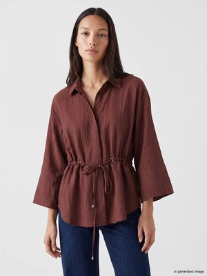 LC Waikiki Lcw Everyday Bordo Dokulu Oversize Kadın Gömlek