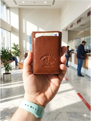 Newish Polo Mekanizmalı Rfid Özellikli Cüzdan Kredi Kartlık Hakiki Deri - Taba