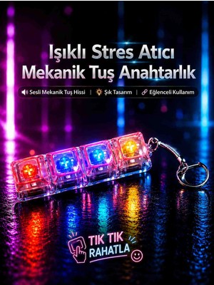 Floryn Işıklı Mekanik Klavye Anahtarlık Sesli Tuşlu Stres Giderici Rahatlatıcı Anahtarlık