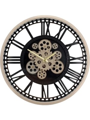 Esranın Dünyası Premium Metal Görünümlü Dönen Çarklı Duvar Saati 50X50 cm
