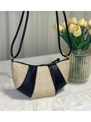 Velvet Rush Kruvasan Model Hasır Çanta El ve Omuz Çantası
