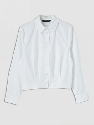 LC Waikiki Lcw Modest Beyaz Pile Detaylı Crop Kadın Gömlek