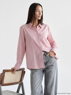 LC Waikiki Lcw Everyday Pembe Çizgili Kadın Gömlek
