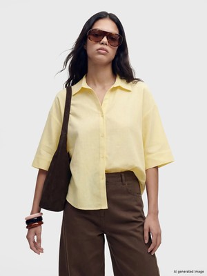 LC Waikiki Lcw Vision Sarı Oversize Poplin Kadın Gömlek