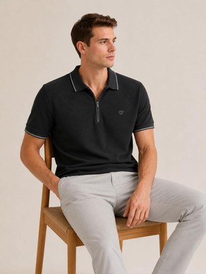 Classics Men Gewer Slim Fit Erkek Polo Yaka Fermuarlı Tişört  7687