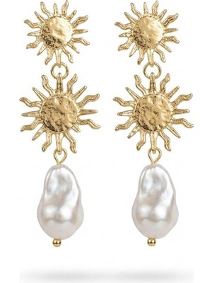 Serelya Gold Renk Pirinç Güneş Model Detaylı Kadın Küpe