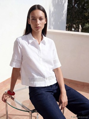 LC Waikiki Lcw Studıo Beyaz Crop Kadın Gömlek