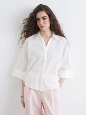 LC Waikiki Lcw Vision Beyaz Oversize Kadın Gömlek