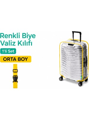 Trink Çanta Şeffaf Valiz Koruyucu Kılıf ve Valiz  Kemeri * 1'er Adet  *  Sarı - Orta