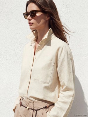 LC Waikiki Lcw Modest Ekru Keten Karışımlı Kadın Gömlek