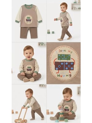 İkikareshop 6/24 Ay Baskılı 2 Parça Bebek Takımı