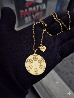 925 Ayar Gümüş Papatya Silver Kişiye Özel Isimli Ezme Italyan Zincir Aile Kolyesi.rose.gold.rodaj