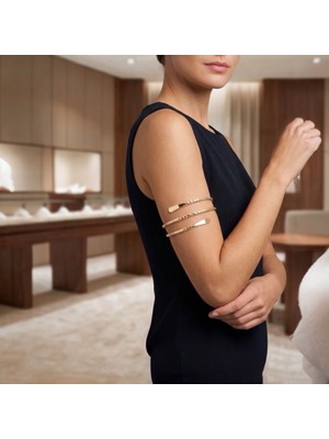 Sevil Gülgün Atelier Hand Made Işıltılı Kristal Tel Üst Kol Kelepçesi - Arm Cuff (Gümüş & Gold)