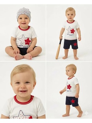İkikareshop 6/18 Ay Şapkalı Yıldız Detay Bebek Takımı