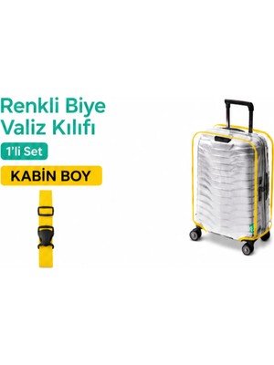 Trink Çanta Şeffaf Valiz Koruyucu Kılıf ve Valiz  Kemeri * 1'er Adet  *  Sarı - Kabin