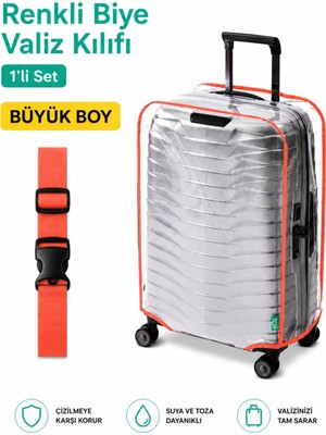 Trink Çanta Şeffaf Valiz Koruyucu Kılıf ve Valiz  Kemeri * 1'er Adet  *  Turuncu - BÜYÜK