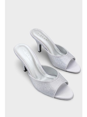 Capone Outfitters Lenore Taşlı Feta Dolgu Orta Topuklu Saten Kadın Terlik