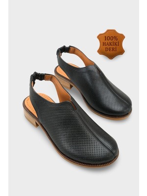Capone Outfitters Roxi Hakiki Deri Kısa Topuklu Kadın Sabo Sandalet