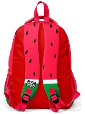 Üç Bölmeli Okul Sırt Çantası, Kırmızı Yeşil Karpuz Desenli, Polyester, 18.5 Litre, Ortopedik, 31X15X40 cm