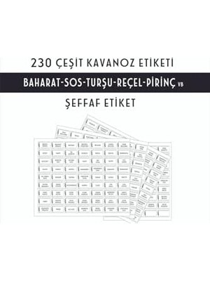 Parti Tasarla 230 Çeşit Şeffaf Kavanoz ve Baharatlık Etiketi - Dayanıklı ve Su Geçirmez