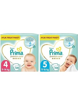 Bebek Bezi Premium Care 4 Beden 126 Adet Maxi Aylık Fırsat Paketi & Bebek Bezi Premium Care 5 Beden 108 Adet Junior Aylık Fırsat Paketi