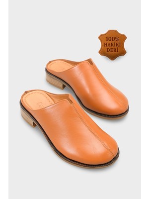Capone Outfitters Nancey Hakiki Deri Kısa Topuklu Kadın Sabo Terlik