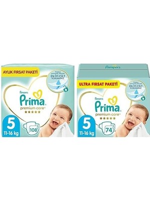 Bebek Bezi Premium Care 5 Beden 108 Adet Junior Aylık Fırsat Paketi & Bebek Bezi Premium Care 5 Beden 74 Adet Junior Fırsat Paketi