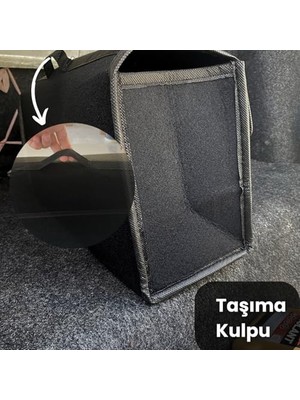 Oto Bagaj Organizer [kalın Keçe] - Kapaklı Toparlayıcı Bagaj Çantası - Araba Aksesuar Toparlayıcı, Araç Organizer - Altında ve Yanında Bagaja Yapışan Malzeme