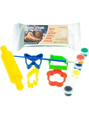 Doğal Seramik Kil Seti,kırmızı/terracotta 250 gr Hava Ile Kuruyan Kil Hamur,kalıplar,merdane,fırça,6 Renk Akrilik,şekillendir,kalıpla,kurut,. Montessori Sınıfları Için Ideal Toksik Değil