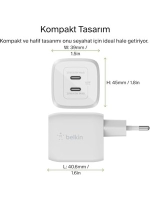 45 W Usb-C Şarj Cihazı, 2 Bağlantı Noktalı, Power Delivery 3.0 ve Gan Teknolojisi ile 14/14 Plus, 13, Pro, Pro Max, Mini, iPad Pro 12.9, 11, Macbook, Galaxy S22, Tab Vb. Için Hızlı Şarj